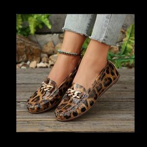 Leopard Print Loafers with Gold Chain